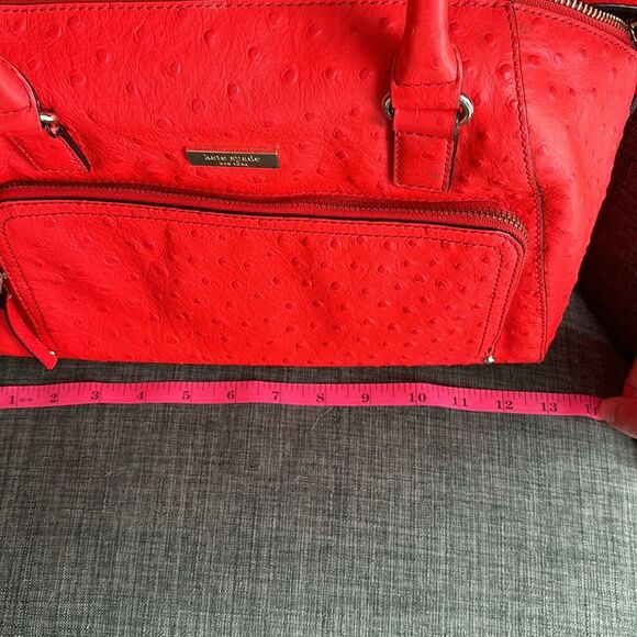 Kate Spade Neon Orange shoulder handle bag purse ostrich print - some wear read! - Picture 15 of 16